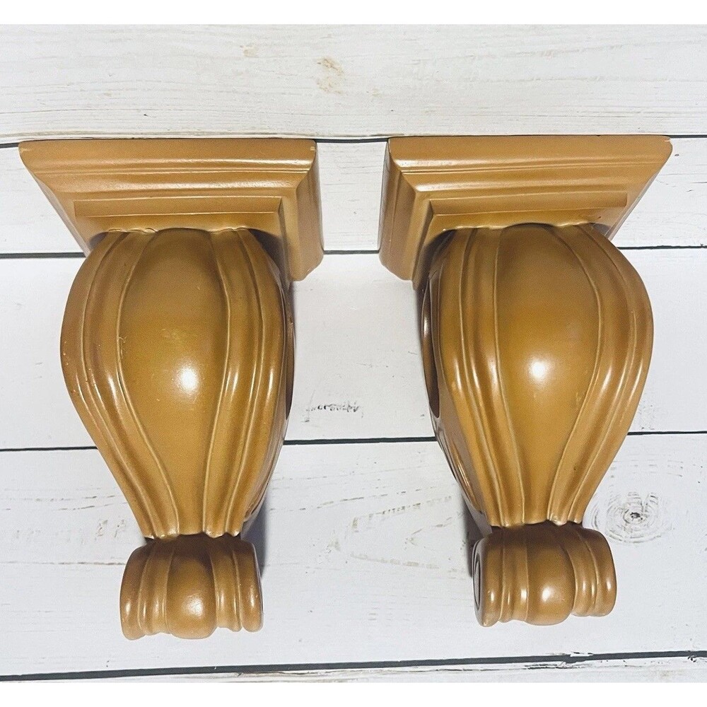 Vintage Architectural Drapery Rod Bracket Corbels 2”-2.5” Rod Honey Finish Set 2